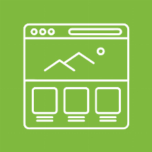 L'image représente une icône de site internet blanche sur fond vert