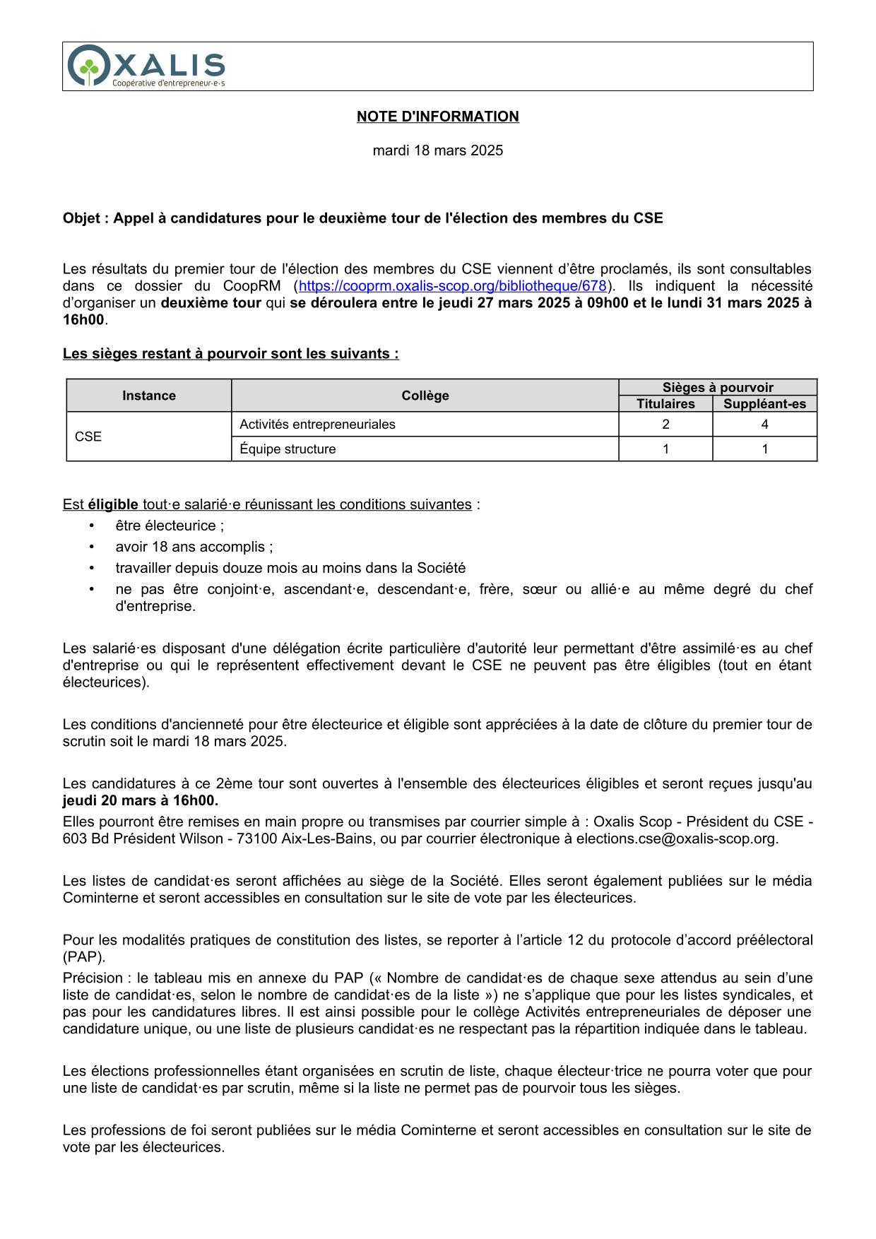 2025 03 18 Appel candidatures 2eme tour