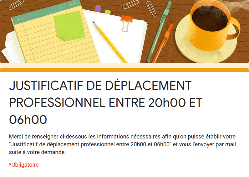 Formulaire justif deplacement pro couvre feu